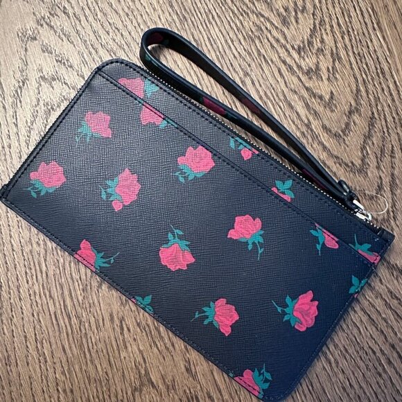 NWT! Kate Spade Lucy Medium L-Zip Wristlet -Black Rose - Picture 2 of 5